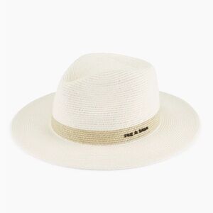 The City fedora feature a contrasting band with goldtone logo letters. ivory